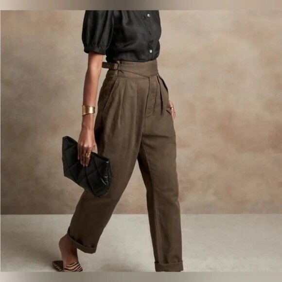 Banana Republic Heritage Explorer Belted Pants 12 Linen Cotton Wide Leg Safari - Picture 3 of 16